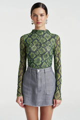 Mesh LS Rouched Skivvy Viper by Summi Summi, sheer ruched long sleeve top, perfect for layering or night styling
