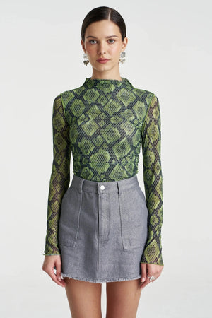 Mesh LS Rouched Skivvy Viper by Summi Summi, sheer ruched long sleeve top, perfect for layering or night styling