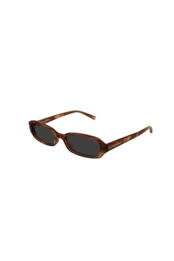 SL872ERIN004 Havana by Saint Laurent - slim rectangular sunglasses with havana frame and grey lenses, perfect for modern 90s inspired styling.