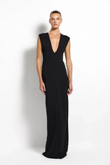 Analie Gown Black by Effie Kats, deep V neck maxi dress with sleek fit, perfect for formal events and evening styling