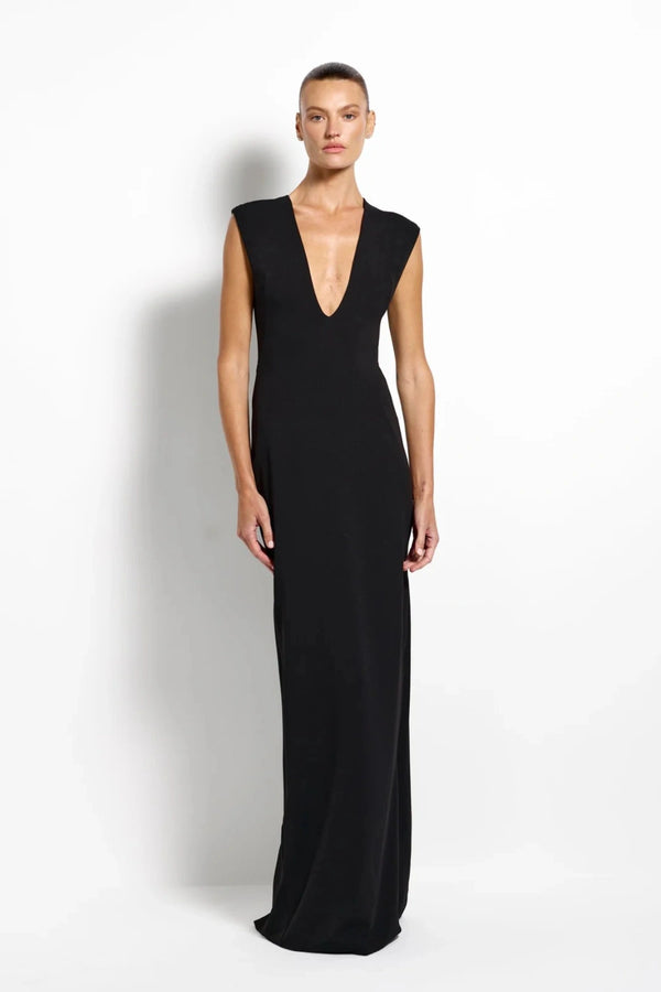 Analie Gown Black by Effie Kats, deep V neck maxi dress with sleek fit, perfect for formal events and evening styling