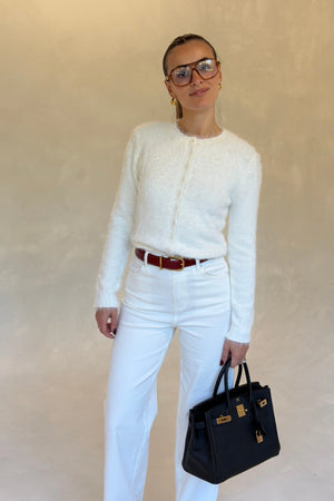 Kai Cardigan White by Sneaky Link, fluffy button up knit cardigan, perfect for cozy everyday winter outfits