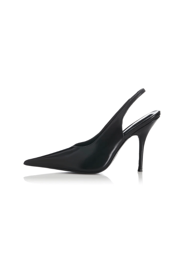 Lorna Black Box by Alias Mae, sleek leather slingback heels with pointed toe and 10.5cm heel, perfect for day to night wear with modern elegance.