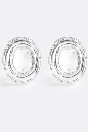 Hot In Here Silver by Emma Pills - silver statement earrings with hammered texture and hollow design, designed for a bold lightweight look.