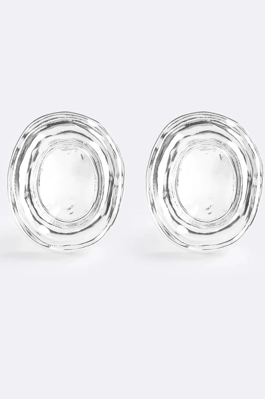 Hot In Here Silver by Emma Pills - silver statement earrings with hammered texture and hollow design, designed for a bold lightweight look.