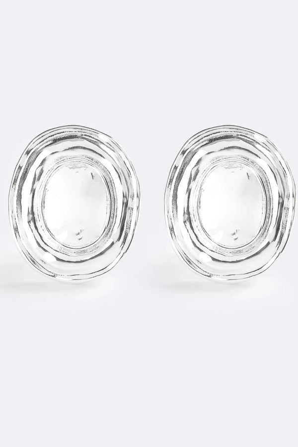Hot In Here Silver by Emma Pills - silver statement earrings with hammered texture and hollow design, designed for a bold lightweight look.