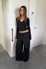 Ella Squire Long Sleeve V Neck Top Black