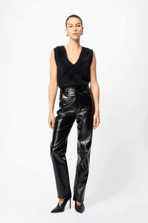 Slumber Vest Black by Mossman – Cozy yet chic high-loft knit vest with relaxed fit and V-neckline, perfect for layering or standalone style.