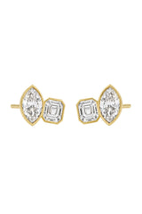 Marguerite Stud Earrings by Avant Studio – 18k gold plated sterling silver earrings with marquise and emerald-cut bezel-set stones.