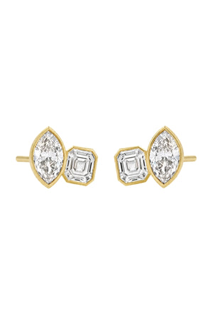 Marguerite Stud Earrings by Avant Studio – 18k gold plated sterling silver earrings with marquise and emerald-cut bezel-set stones.
