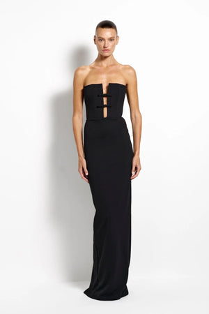 Addison Gown Black by Effie Kats - black crepe gown with fluid drape and long silhouette, designed for a refined modern look.