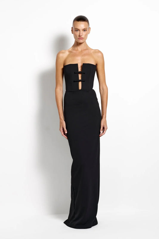 Addison Gown Black by Effie Kats - black crepe gown with fluid drape and long silhouette, designed for a refined modern look.