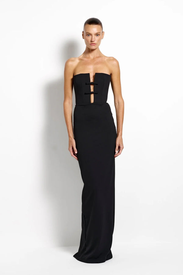 Addison Gown Black by Effie Kats - black crepe gown with fluid drape and long silhouette, designed for a refined modern look.