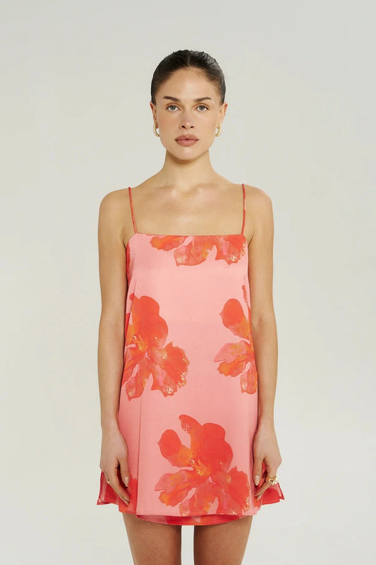 Tunic Top Peach Petals by Summi Summi, a breezy mini slip top in peach with bold florals. Perfect for beach layering or summer days.