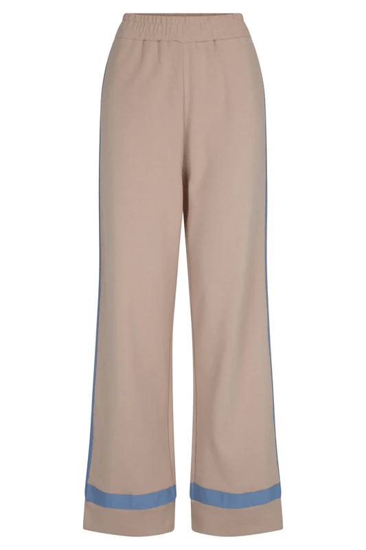 Maya Knit Pant Nougat by Araminta James, soft cotton knit pants with contrast trims and split hems, perfect for chic, comfortable leisurewear looks.