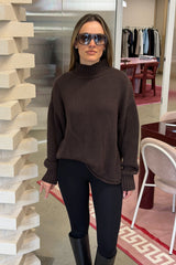 Sasha Turtle Neck Knit Sweater Chocolate by Sneaky Link, oversized knit sweater, perfect for cozy everyday styling