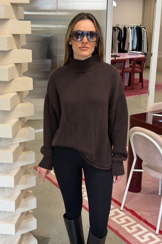 Sasha Turtle Neck Knit Sweater Chocolate by Sneaky Link, oversized knit sweater, perfect for cozy everyday styling
