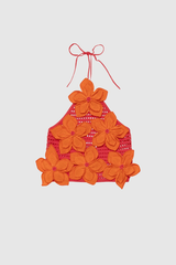 La Monada Knit Top Coral by The Wolf Gang, a bold and trendy piece with asymmetric neckline and cut-outs, crafted from soft ribbed knit, perfect for elevated, fashion-forward looks.