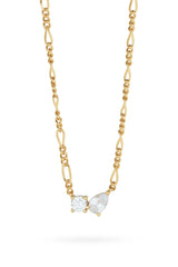 Twin Flame Necklace by Avant Studio in 18k gold plated sterling silver with cubic zirconia and adjustable chain.