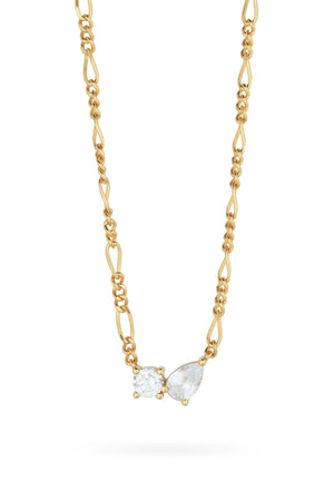 Twin Flame Necklace by Avant Studio in 18k gold plated sterling silver with cubic zirconia and adjustable chain.