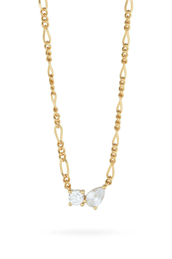 Twin Flame Necklace by Avant Studio in 18k gold plated sterling silver with cubic zirconia and adjustable chain.
