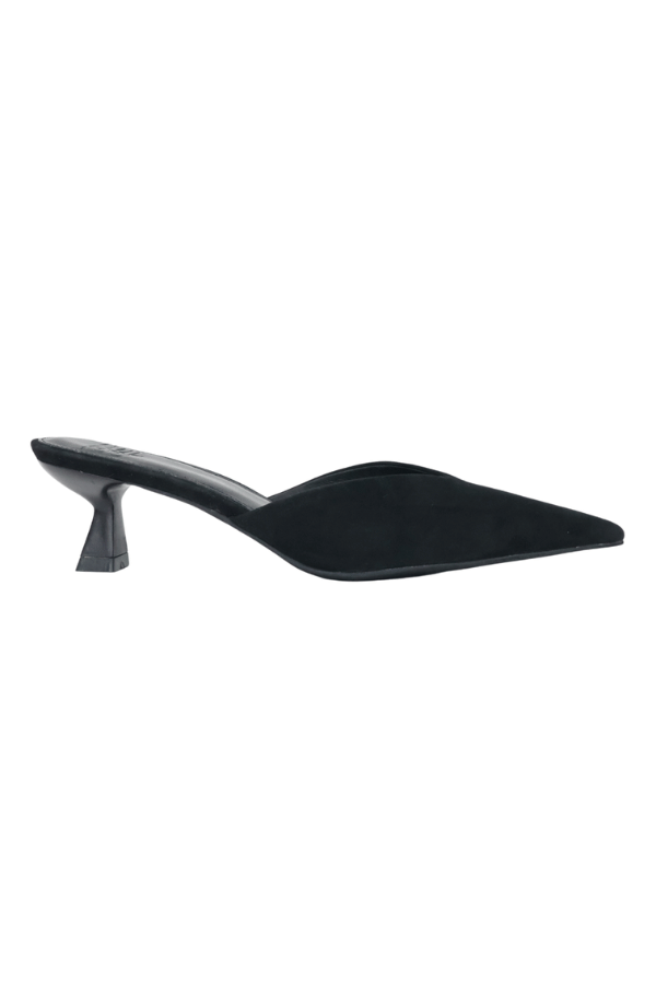 Monroe Suede Heel Black by Sneaky Link — Features a 4cm heel, suede outer, glossy heel, and manmade sole. Fits true to size.