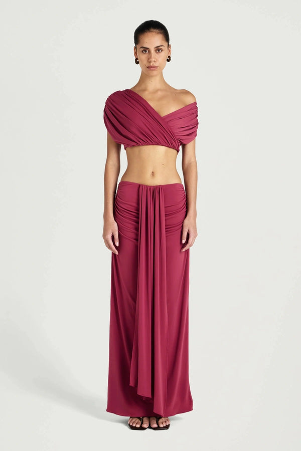 Celia Maxi Skirt Rose Wine by Benni, stretch jersey maxi skirt, perfect for elevated evening or event styling