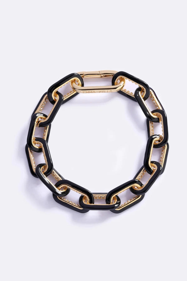 The OG Bracelet Black Glow by Emma Pills – gold-plated enamel chain bracelet with glossy black finish.