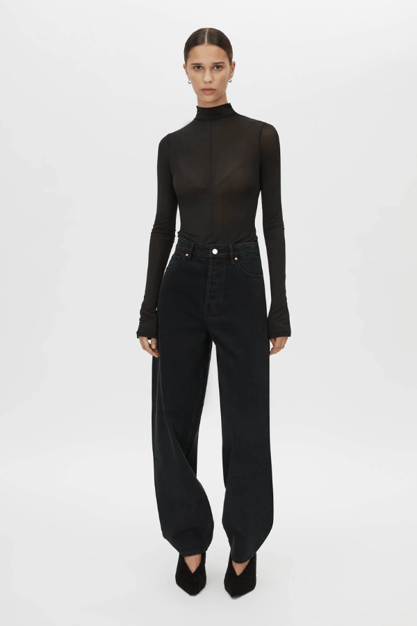 Lennox Denim Jean Inky Black by Camilla and Marc,high-waisted with a modern barrel leg and refined rivet detailing, perfect for effortless off-duty or smart-casual style.