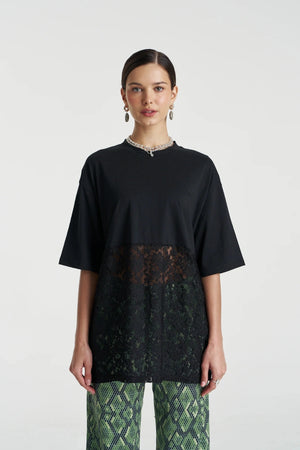 Lace Panel Tee Black by Summi Summi, cotton tee with lace detail, perfect for day to night styling