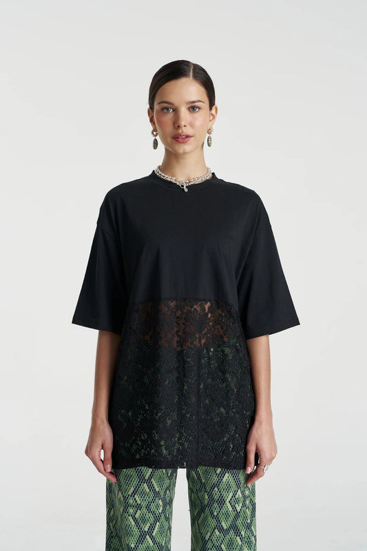 Lace Panel Tee Black by Summi Summi, cotton tee with lace detail, perfect for day to night styling