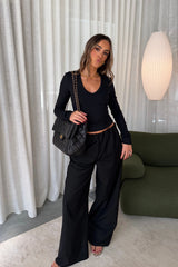Ella Squire Long Sleeve V Neck Top Black