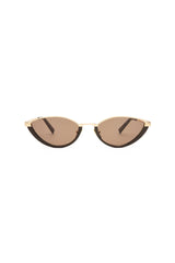 The Lia sunglasses by Luv Lou, black cat-eye frame with metal accents and debossed Organic L pattern, featuring smoke mono lenses.