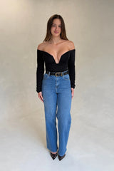 Celine High Rise Stretch Jean Indigo by Sneaky Link, high-stretch sculpting denim with a clean flare, elongating legs perfectly.