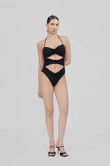 Lantana One Piece Black by Maygel Coronel, cutout swimsuit with floral detail. Perfect for beach days or statement swim looks.