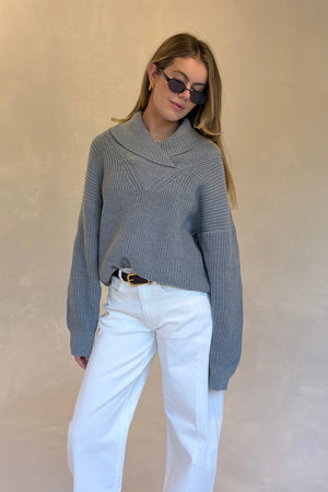 Olsen Drape Neck Knit Sweater Grey