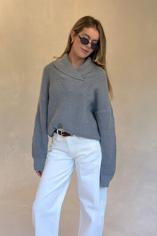 Olsen Drape Neck Knit Sweater Grey
