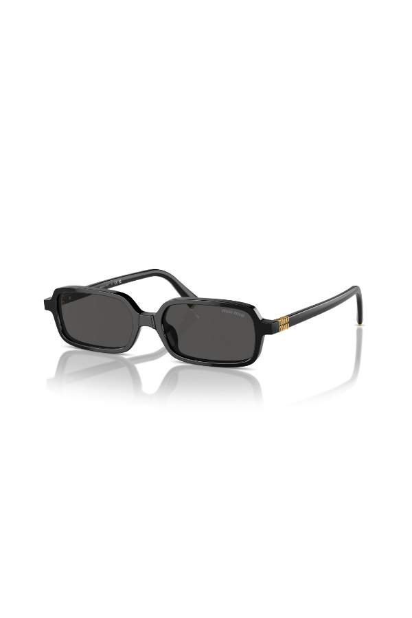 MU 11ZS Black W/Dark Grey by Miu Miu, polished black acetate rectangular frames with dark grey lenses, perfect for elegant, low-key statement looks.