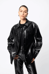 Salt Water Shirt Croc by Mossman — Bold faux croc leather shirt with tailored collar, front pockets, snap closure, and relaxed fit. Perfect for edgy, polished looks.