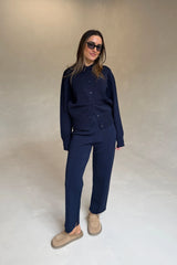 Amedeo Knit Jacket Dark Navy by camilla and marc – bomber style knit jacket with embroidered monogram and concealed buttons.
