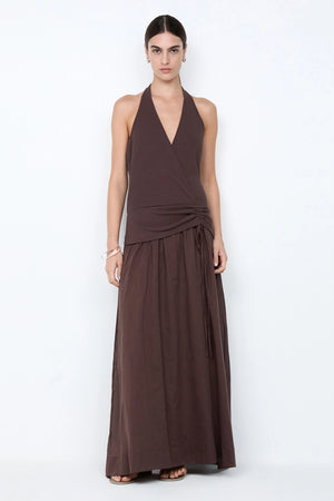 Sabrine Halter Maxi Dress Dark Chocolate