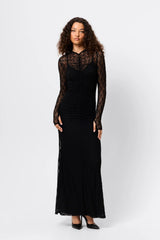 Close To You Maxi Dress Black by Mossman – a lace maxi with long sleeves and slim fit. Perfect for elevated evening styling.