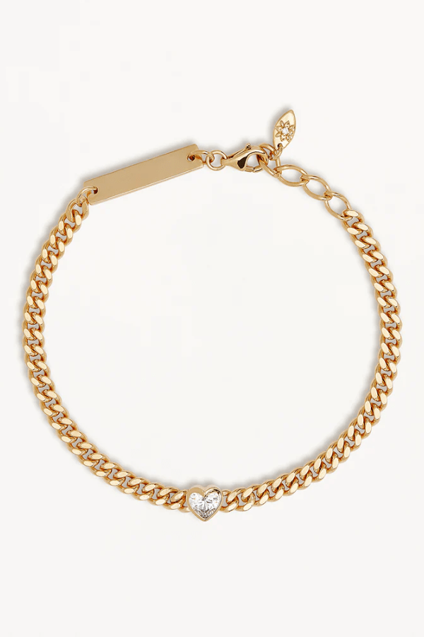 By Charlotte | 18k Gold Vermeil Radiant Heart Engravable Curb Bracelet | Girls with Gems