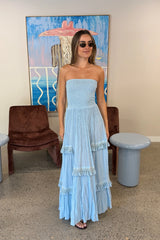 Melita Dress Black by D’ Artemide, strapless cotton maxi with tiered skirt, perfect for beach or summer event styling