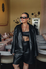 Jaz PU Bermuda Short Black by Sneaky Link, leather look bermuda shorts with mid rise fit, perfect for elevated everyday styling