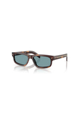 Prada Rectangular Acetate Sunglasses, classic tortoise frame with green polar lenses and wide temples accented by metal logo plaques.