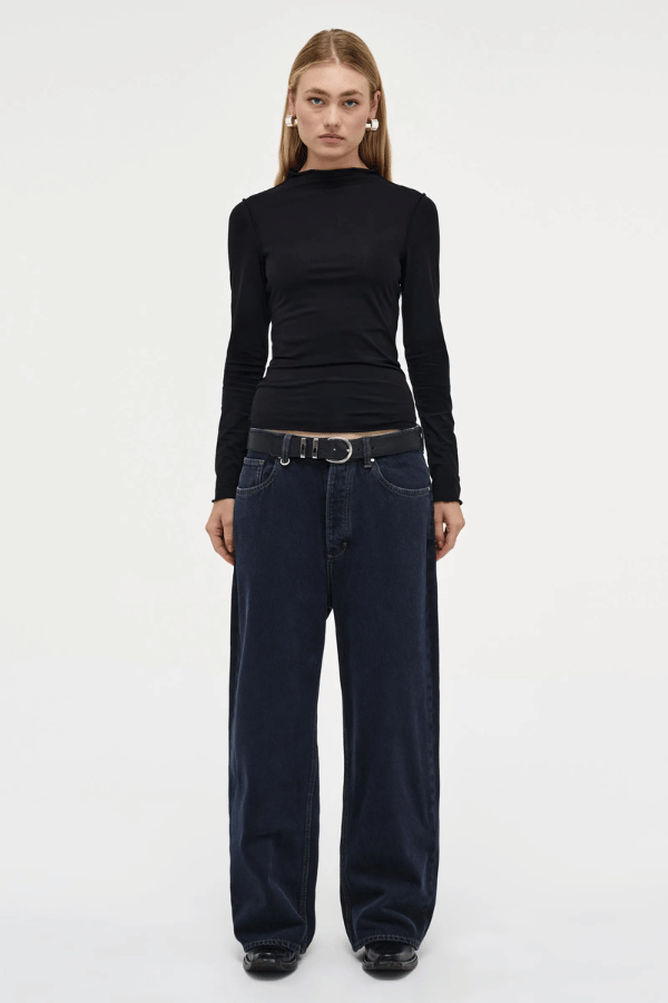 Yoko Baggy Send Off Mid Vintage Indigo by Neuw Denim, trendy oversized baggy jeans with a low-rise waist and ultra-relaxed fit. Perfect for a slouchy, lived-in look with styling versatility, crafted from rigid denim that molds to your shape over time.