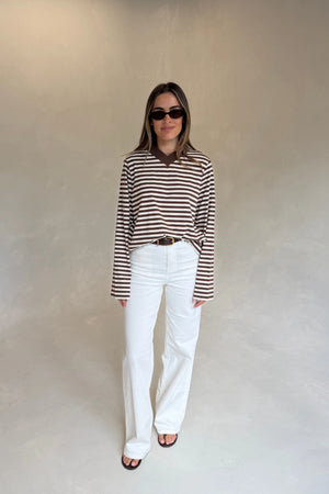Millie Relaxed Long Sleeve Tee Chocolate Stripe