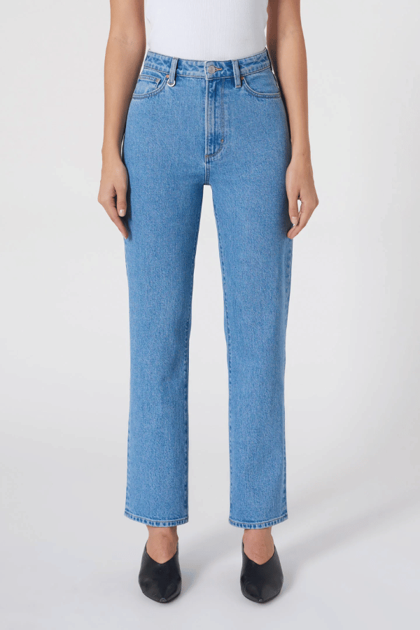 Nico Straight Ophelia by Neuw Denim, a super high-rise relaxed straight-leg jean in vintage indigo with comfort stretch, perfect for stylish everyday wear.
