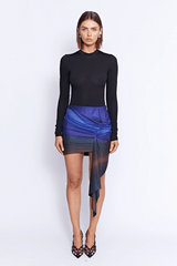 Gerome Skirt Midnight by Pfeiffer, printed mini skirt with decorative tail detail. Perfect for day to night outfits or statement looks.